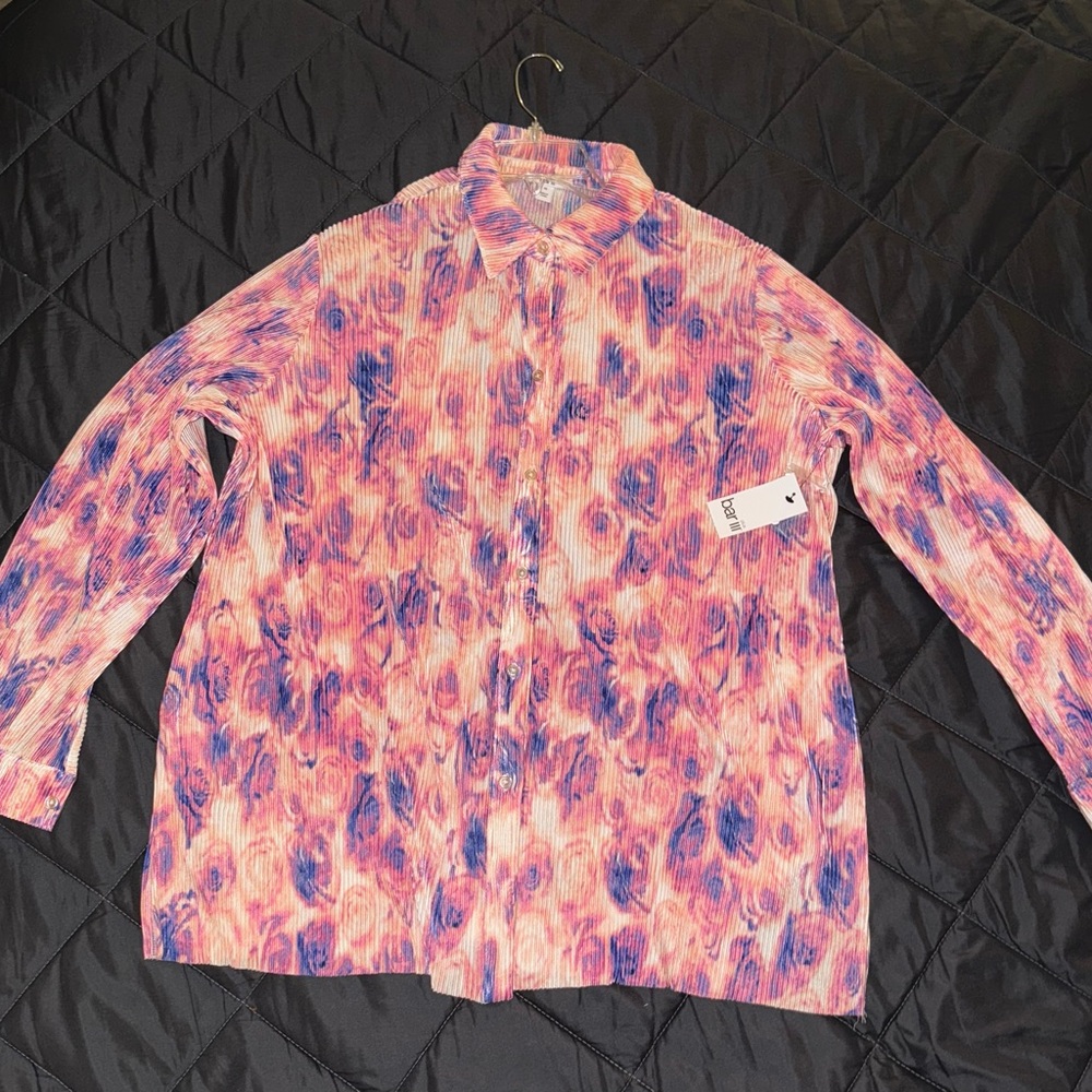 Plisse Multicolor Floral Button Shirt